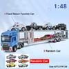 1:48 Double Decker Trailer Toy Models Metal Diecast Flatbed Truck Mounted Excavator Toys Sound Light Doors Opened for Boys Gifts