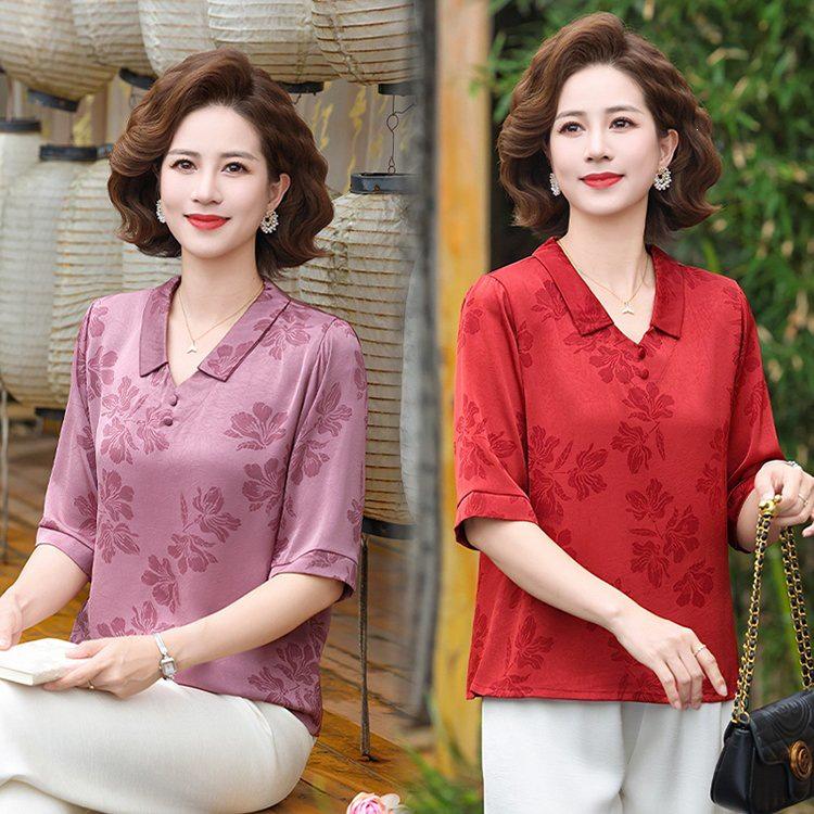 2026 Elegant Chiffon Blouse: Chinese Style Summer T-Shirt for Middle-Aged and Elderly Women