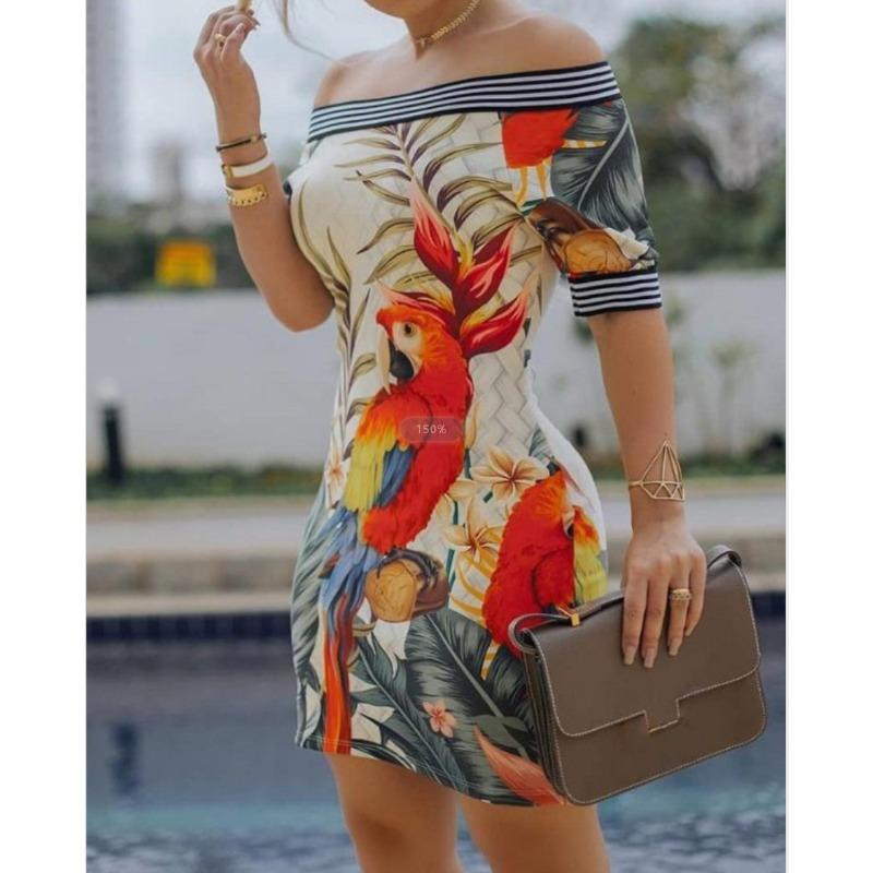Einseitiges Digitaldruck Slim Sexy Bleistiftrockkleid