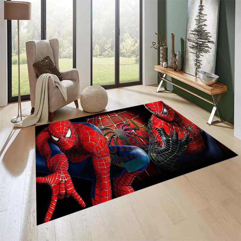 New custom-designed, cool Spider-Man rugs are available for your entryway, bathroom, and bedroom – featuring a spiderweb pattern