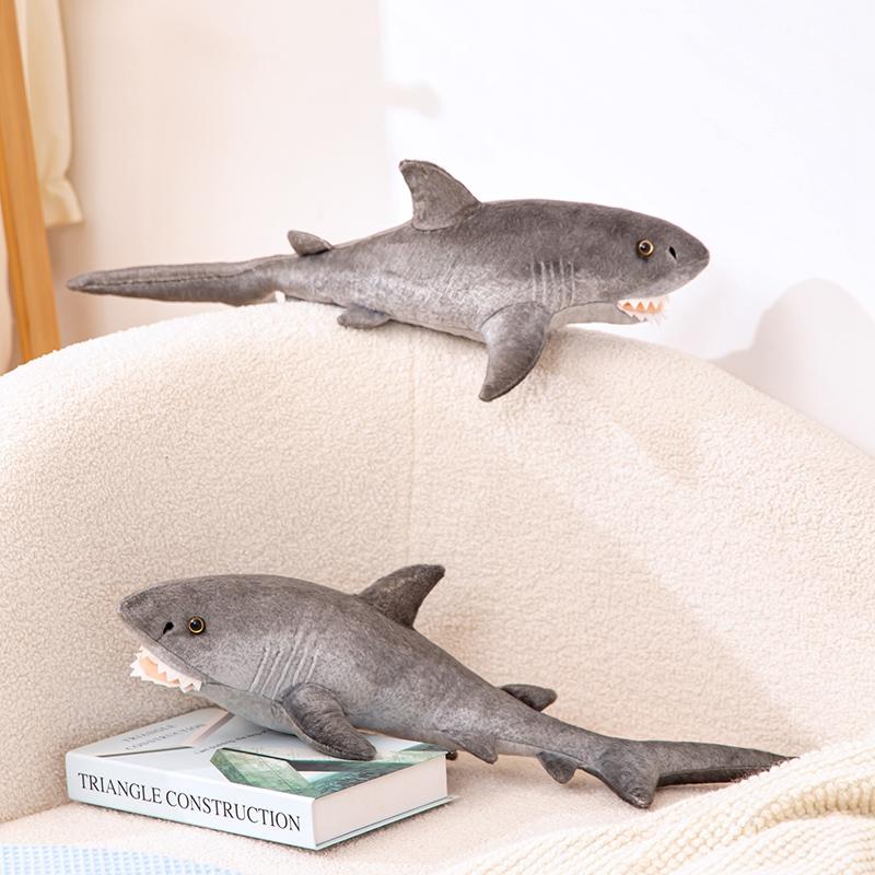 Simulated Shark Sea Creature Grey Fish Plush Toys Super Soft Dolls Cartoon Pillow Bed Decor Birthday Gift for Girl Boy Sleep Toy