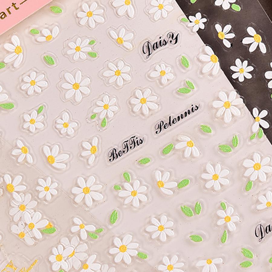 Bi & Gula Blommor Präglade Nagelklistermärken - Fräscha Broderade Trädgårdsdekaler