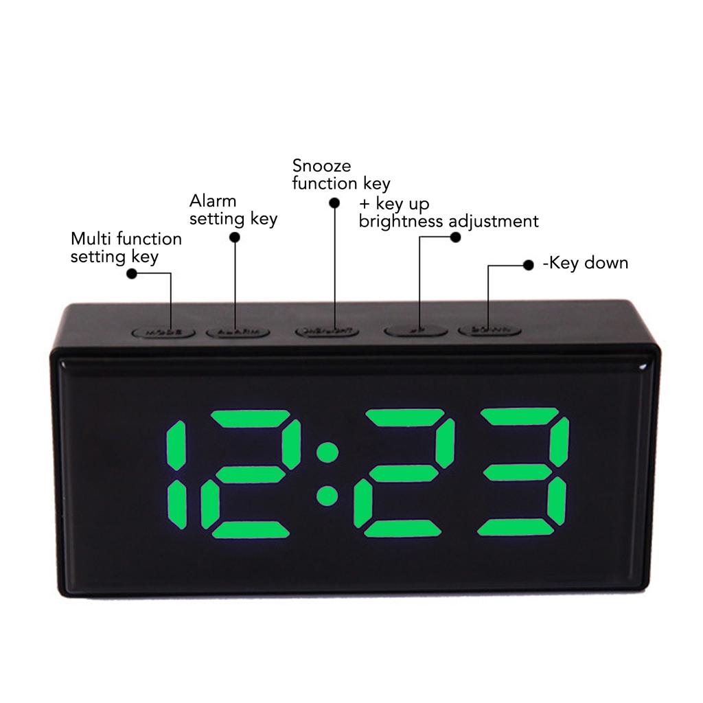 Mirrored Digital Alarm Clock Smart Light Sensing LED Display Digital Smart Clock with Two Display Mode Snooze Function