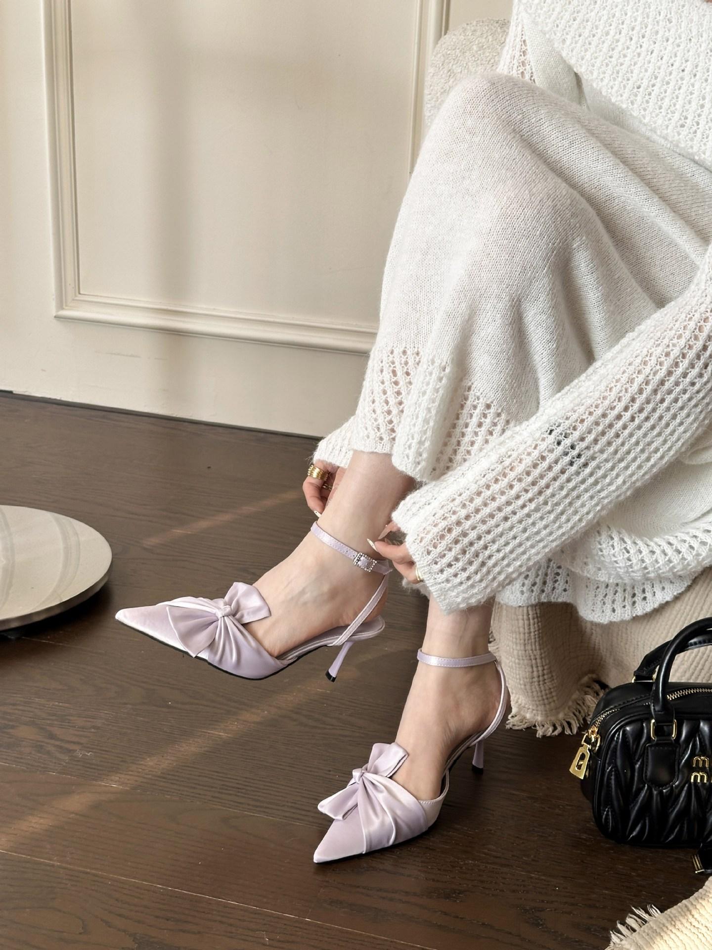 Women s Satin Pointed Toe Bowknot French Style Stylish Elegant Sandals - Perfect for Daily Wear 35