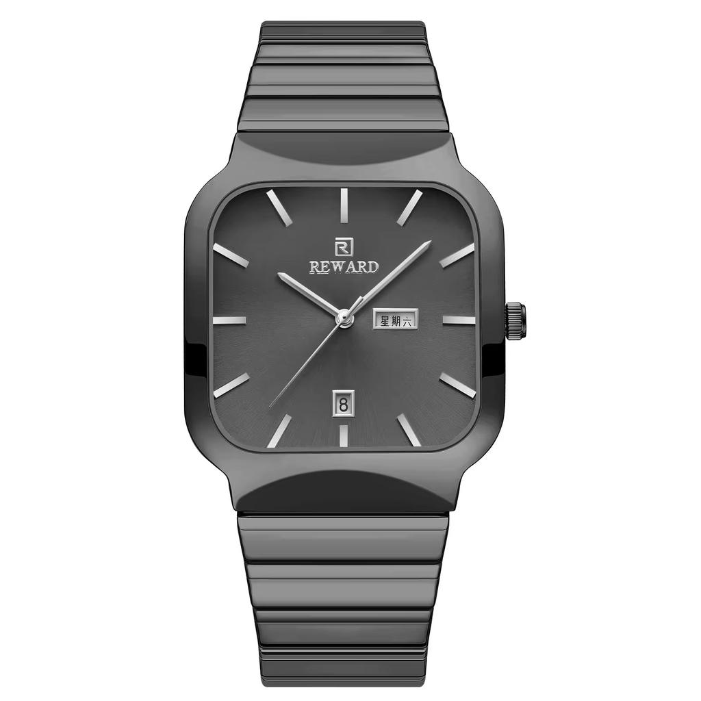 REWARD RD611264M 611264 Beliebte Damen- und Herren-Armbanduhr Liebhaber Quadratisch Komplettkalender Stahlarmband Quarzuhren für Paar