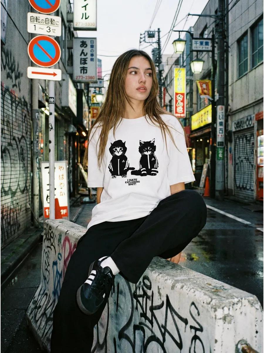 Oversized thick Y2K T-shirt with pinterest print L