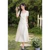 Deer to the South 'Faint Light' Apricot French Square Neck Short-Sleeve Summer Dress for Women