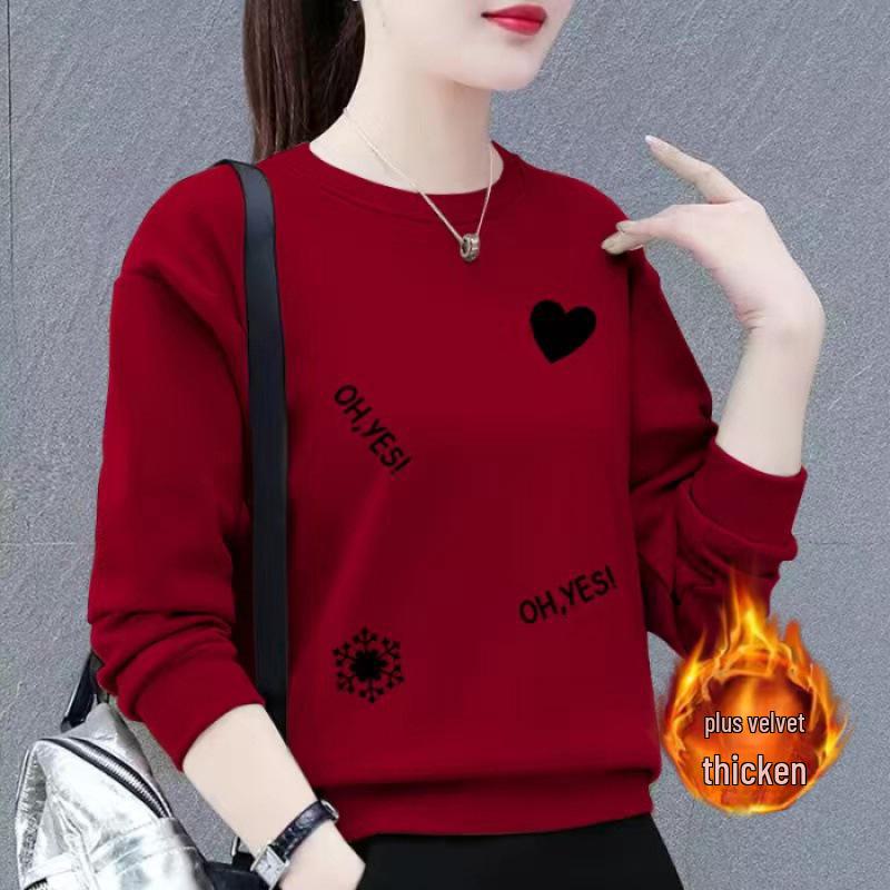 Huamian Women's Plus Size Velvet-Lined Sweatshirt - 2023 Autumn/Winter Casual Loose Fit Pullover Jacket