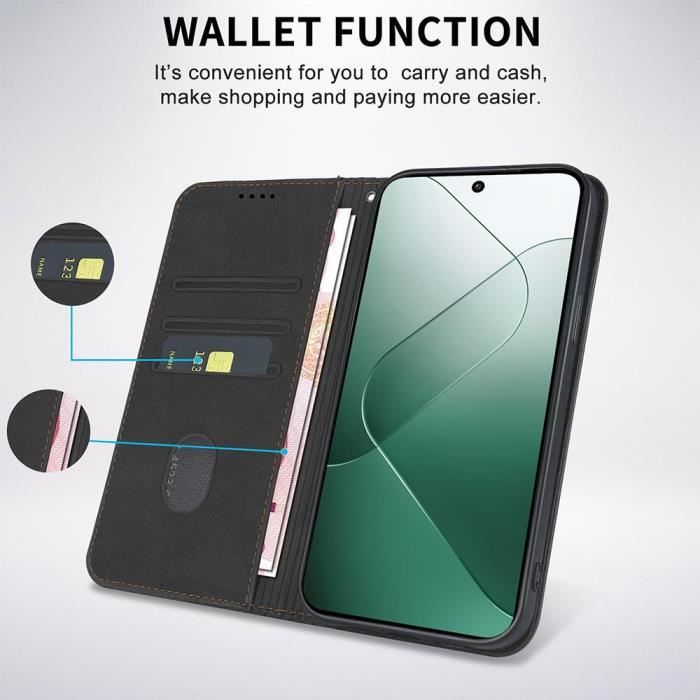 Coque - E.F.CONNECTION - pour Xiaomi 14 - Cuir Synthétique Noir - Motif Mosaïque - Fermeture Magnétique