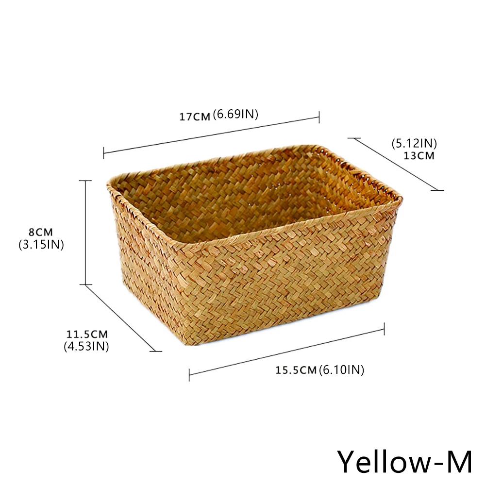 Woven Seagrass Storage Baskets Straw Rattan Basket Desk Organizer Picnic Basket Fruit Storage Box Cosmetic Storage Container