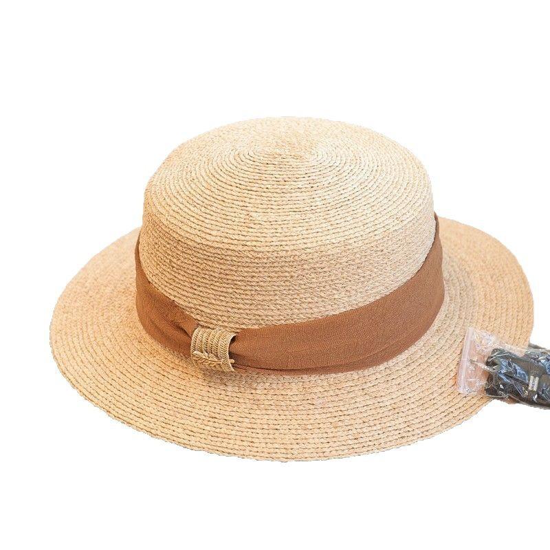 Lafite Grass~ French Textured Webbing Flat-top Straw Hat Women's Beach Vacation Sun Protection Versatile Top Hat Spring and Summer