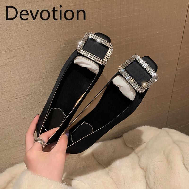 New Style Single Shoe with Square Toe, Flat Bottom, Versatile, Low-cut Soft Sole Shoes for Women Devotion