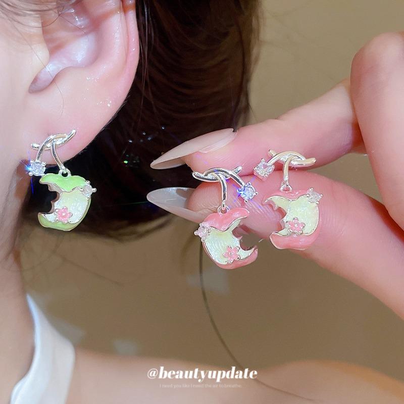 Fairy tale paradise~ summer zircon dripping oil apple stud earrings dopamine sweet wind earrings unique design earrings