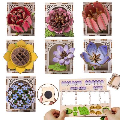 Kwiaty 3D Drewniane Puzzle Kreatywna Zabawka DIY Kwiaty Buduj Magnetyczne Magnesy na Lodówkę Rzemiosło dla Dorosłych Materiały Dekoracja Festiwalowa Zabawka Prezent