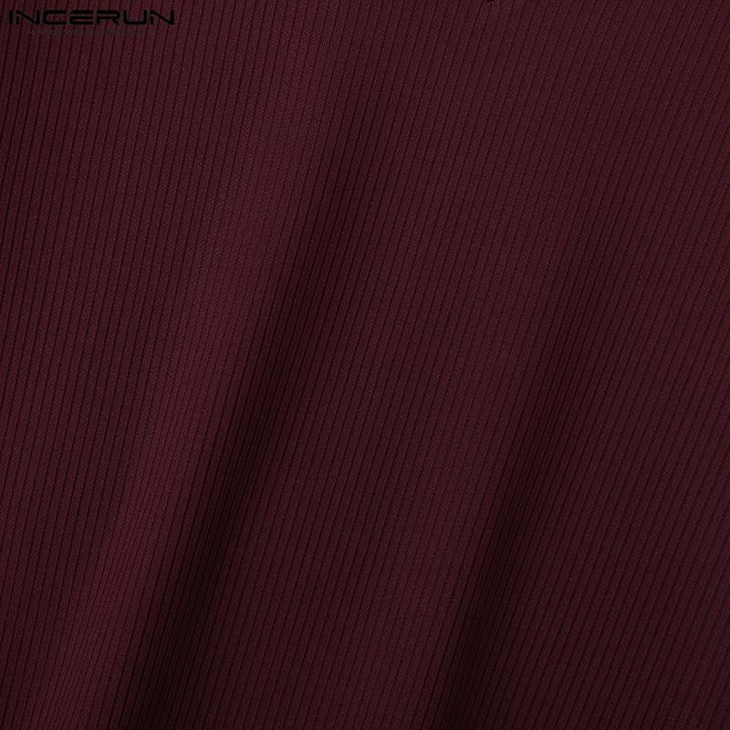 INCERUN Men Deep V Neck Long Sleeve Tops Knitted Fitted Undershirts