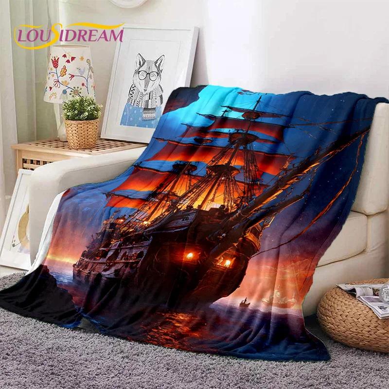 Ancient Pirate Ship Boat,Barque,Sailboa Soft Flannel Blanket,Throw Blanket Comfortable Blanket for Picnic Beds Sofa Home Bedroom