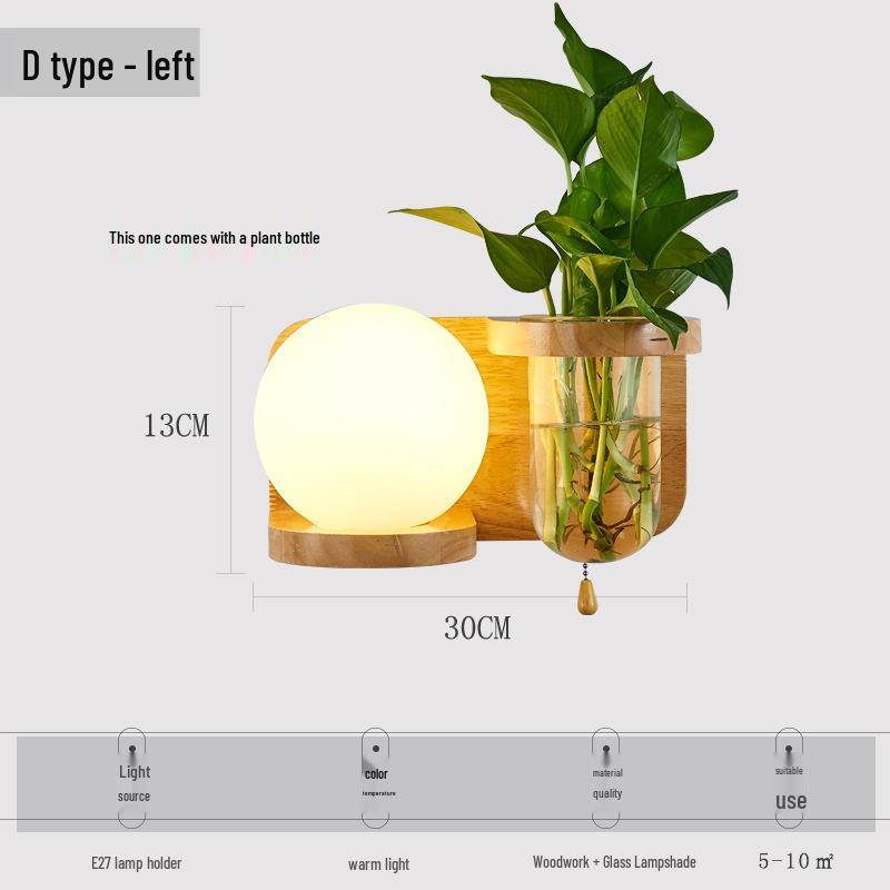 Solid Wood Glass Wall Lamp for Bedroom, Living Room, or Study - Chinese Art and European Style