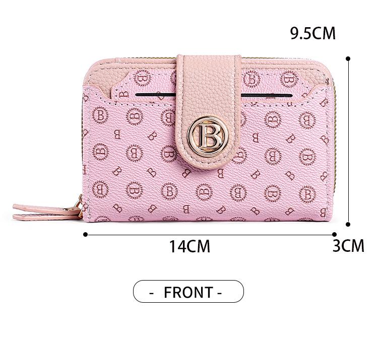 Women's Medium-Length Wallet with Button and Zipper - European & American Style