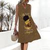 Plus Size V Neck Sleeveless Dress Ink Mountain Stream Print For Water Town Sightseeing