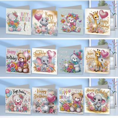 12Pcs Flower Animal DIY Diamond Art Painting Greeting Card Kit with Envelopes for Beginner Adult Birthday Holiday Blessing