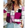 Patchwork Plaid Long-Sleeve Shirt, Stylish Casual Top for Everyday Wear.
