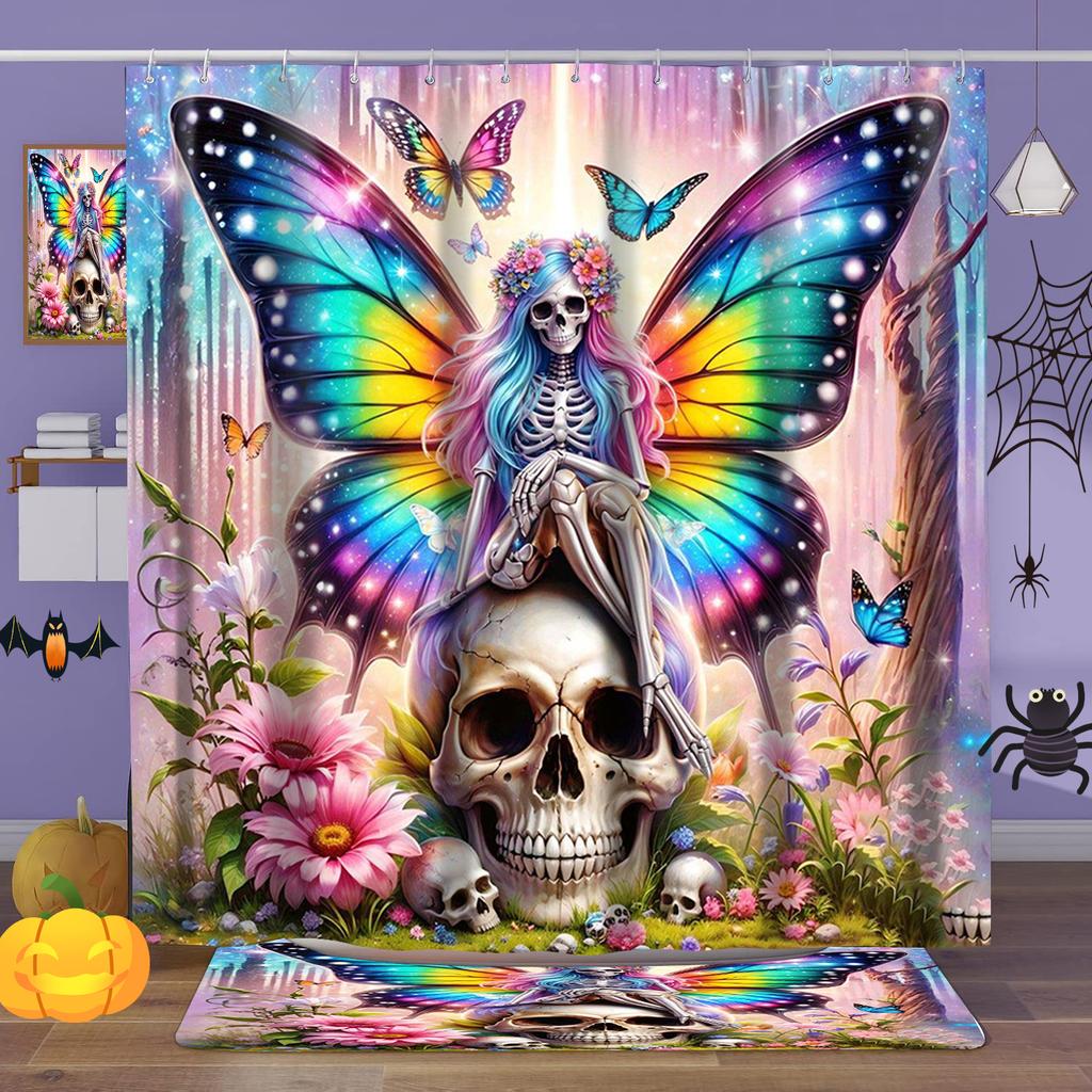 Hallowmas Totenkopf Blume Schmetterling Duschvorhang Badezimmer Duschvorhang Wasserdicht Mit 12 Haken Fische Heim Deko Kostenloser Versand