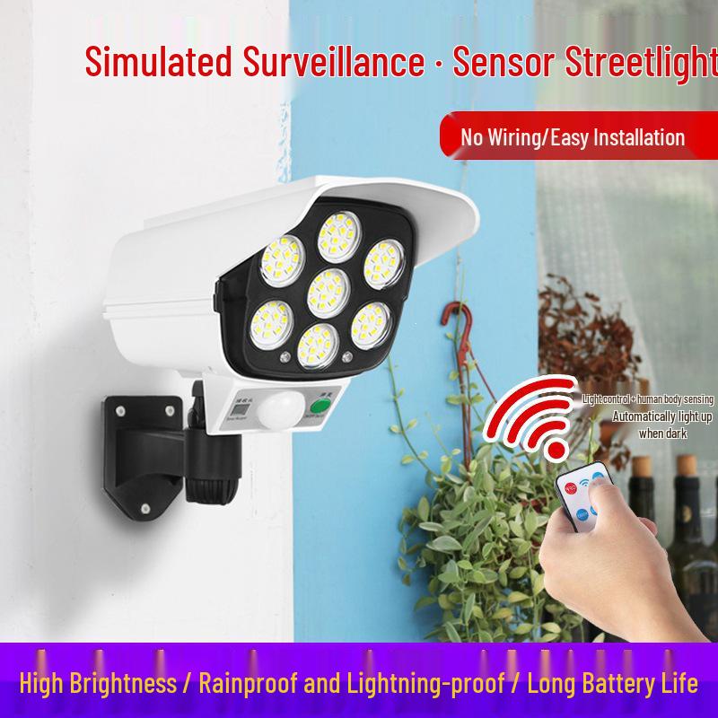 Solar-Powered Motion Sensor Anti-Theft Outdoor Remote Light with Fake Camera