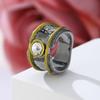 Geometric Wide Face Antique CopperInlaid Zircon Ring Women's Heavy Industry Gold Color Line Jewelry Unique Charm Jewelry