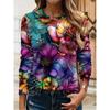 Women's 3D Floral Print T-shirt Fashionable Long-sleeved Round Neck Regular Tops Holiday Weekend Spring and Autumn