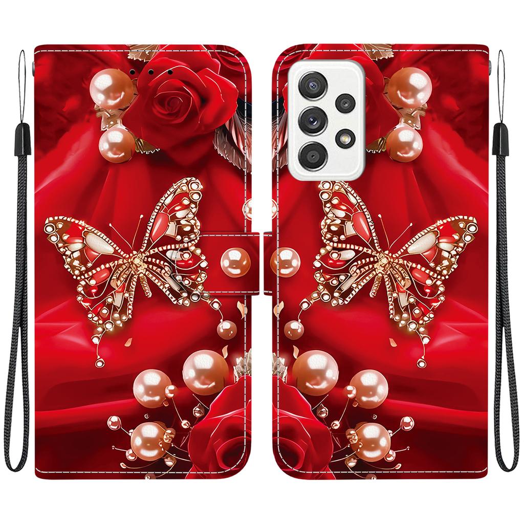 Handmade PU Leather Flip Case for Samsung Galaxy A52 4G/A52 5G (SM-A525F/A526B)- Anti-Slip Shockproof Cover with Wrist Strap & Heart/Rose Cat Designs