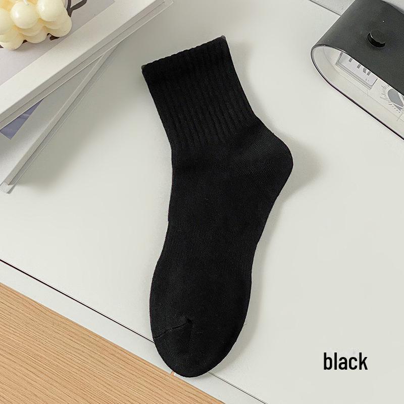 

Японские мужские носки из гребенного хлопка в полоску - осенне-зимние дышащие впитывающие пот спортивные баскетбольные носки One Size (Fits US Size 7-10) чёрный