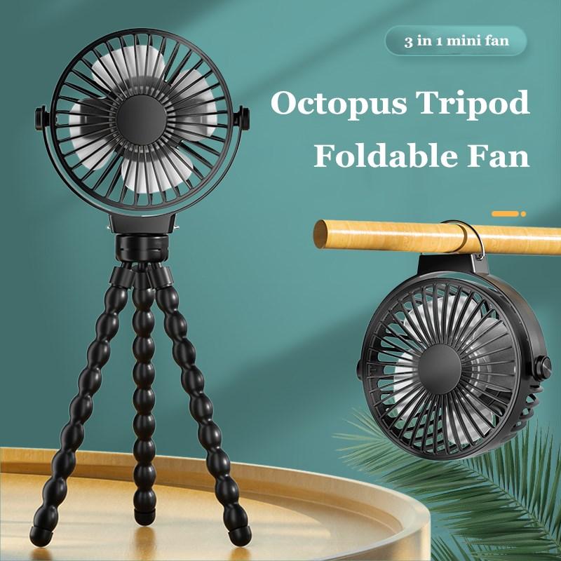 Portable Fan USB Rechargeable Mini Folding Telescopic Floor Low Noise Electric Fan For Household Bedroom Office