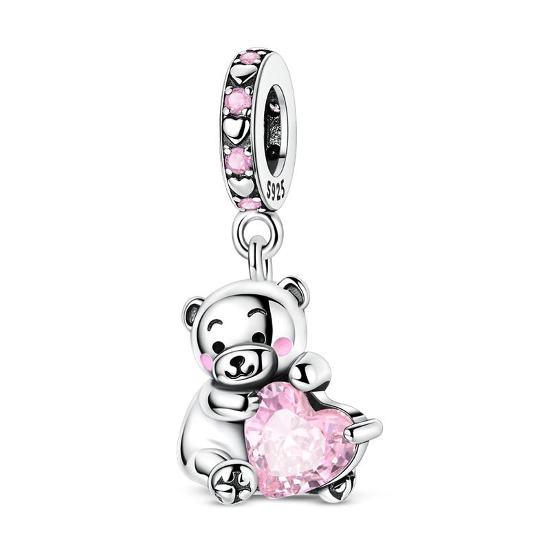 Lucky Clover Charms Bead Copper Inlaid Pink Zirconium Cute Pets Pendants Fit Original Pandora Bracelet Jewelry Gift