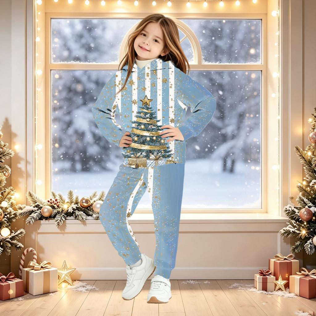 Kids Christmas Print Hoodie Set - Children's Hooded Pullover Top for Boys and Girls