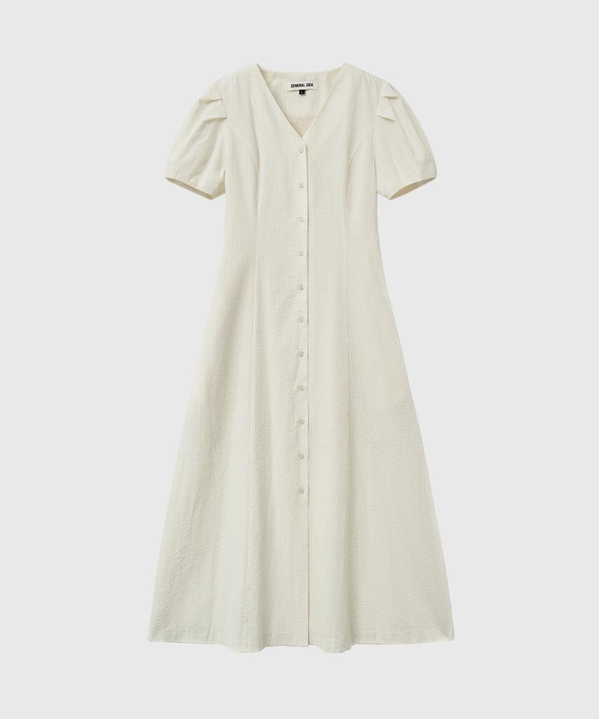 GENERALIDEA Striped V-Neck Puff Long Dress [Vanilla] / Gf2Lop514