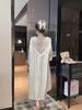 2026 French High-End Lace Cutout Long Sleeve Ice Silk Sleep Dress for Women