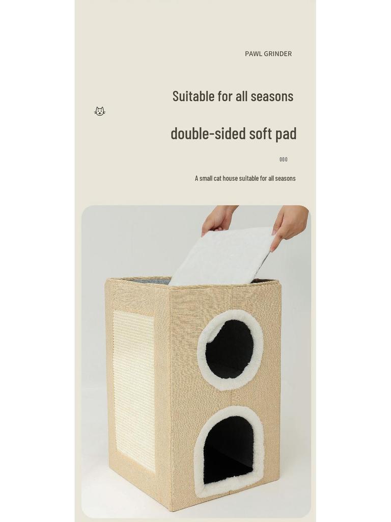 Large Foldable Cat House: Wear-Resistant, Double-Layered Pet Nest with Scratch Board, Suitable for All Seasons
