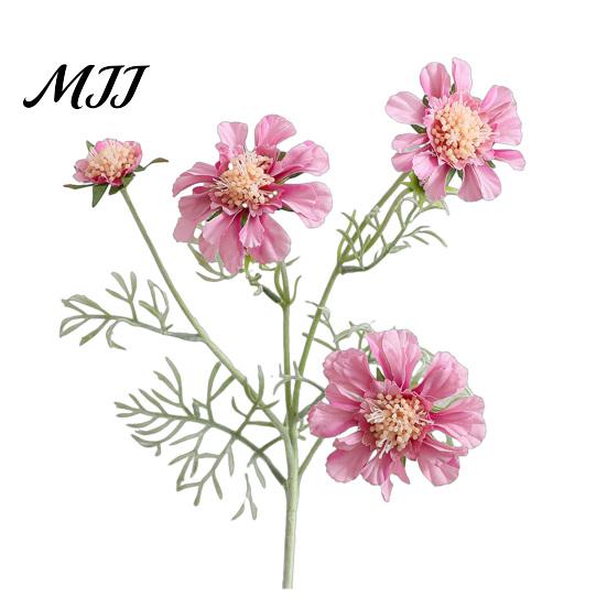 Three Dimensional Silk Flower Heads Artificial Scabious Flowers with Bendable Long Stems, Realistic Faux Chrysanthemum for Table Vase Centerpiece