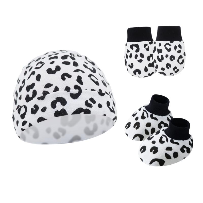 Set da 3 Pezzi Cappellino Guanti Calzini in Cotone per Neonato Anti Graffi Protezione Completa Manopole Copripiedi Accessori per Neonati