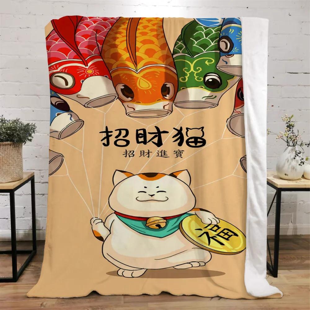Lucky Cat Fluffy Soft Blankets & Throws Designer Throw Blanket Bed Knitted Plaid Interior for Home Luxury Bedding Beach Towel