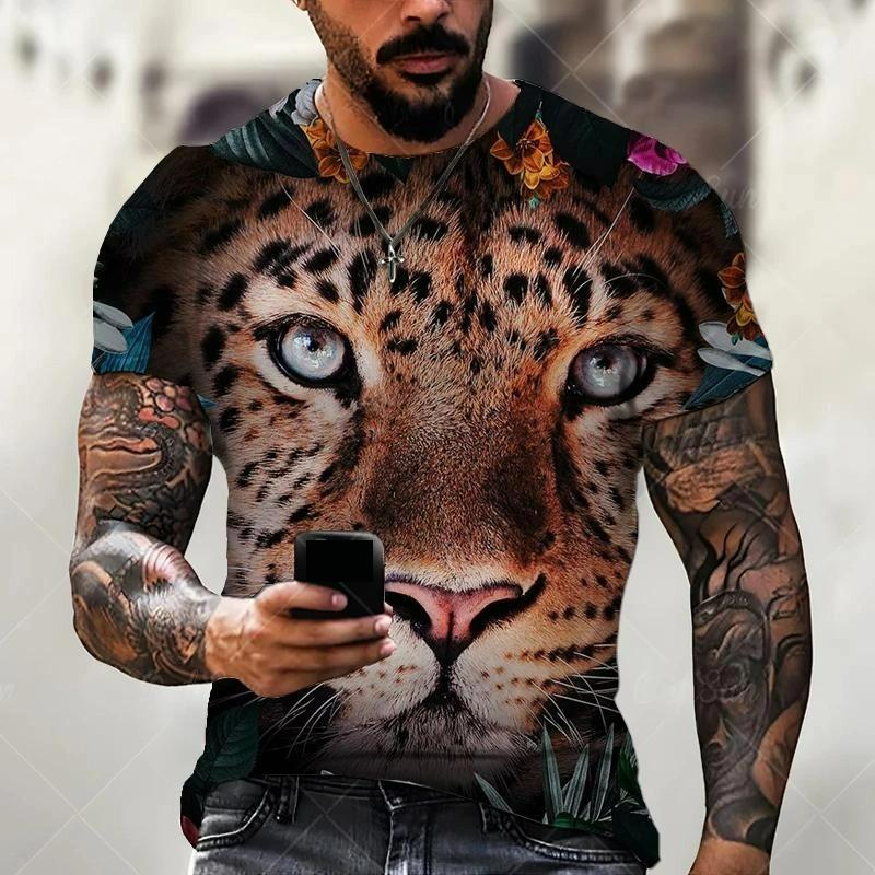 Summer Fashion Men's T-shirt Animal Tiger Leopard Pattern 3D Print Casual Loose Outdoor Boy Short Sleeve Tees Top Pullover Clothing