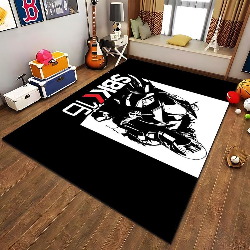 Motorcycle Racing Graphic Rug with SBK16 Text Design, Black and White Suitable for use as an anti-slip for living room bedroom sofas