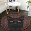 2D Flache, Runde Matte - Schwarze Katze mit Leuchtenden Augen Design, Rutschfeste Rückseite & Anti-Rutsch-Aufkleber, Hochwertiger 800gsm Kristallvelours