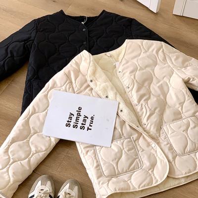 Lammwolle spleißen dünne Rautenmuster Winter koreanischen Stil lose kleine duftende Stil Rautenmuster warmen Baumwollmantel für Frauen