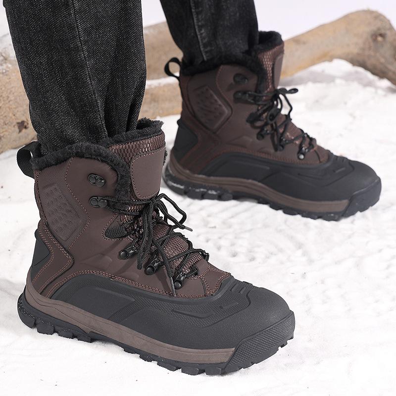 Winter New Casual Outdoor Tooling Boots Trendy Men's Shoes Velvet Warm Large Size High Top Men's Snow Boots