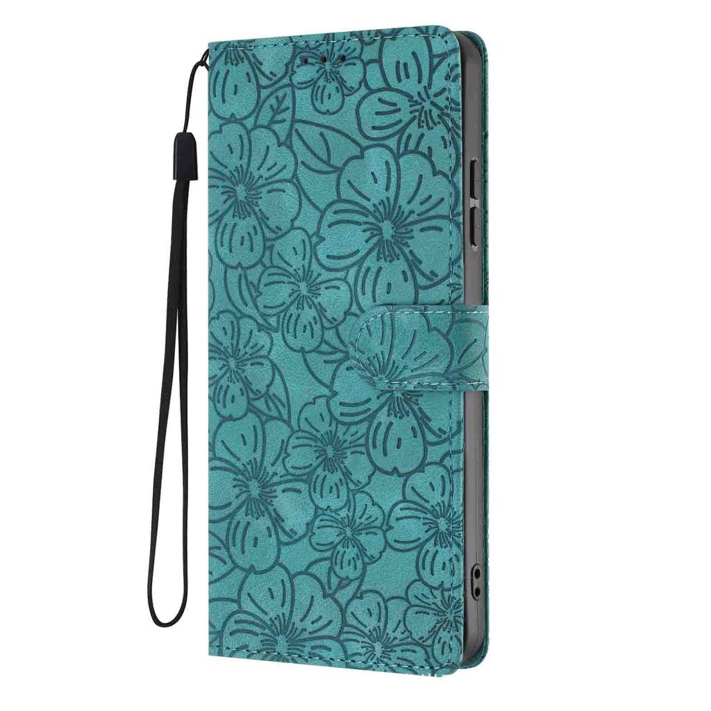 Applicable To iPhone17 Leather Case, Samsung S26 Cherry Blossom Embossed Card Wallet Protective Case Redmi 15C Matte