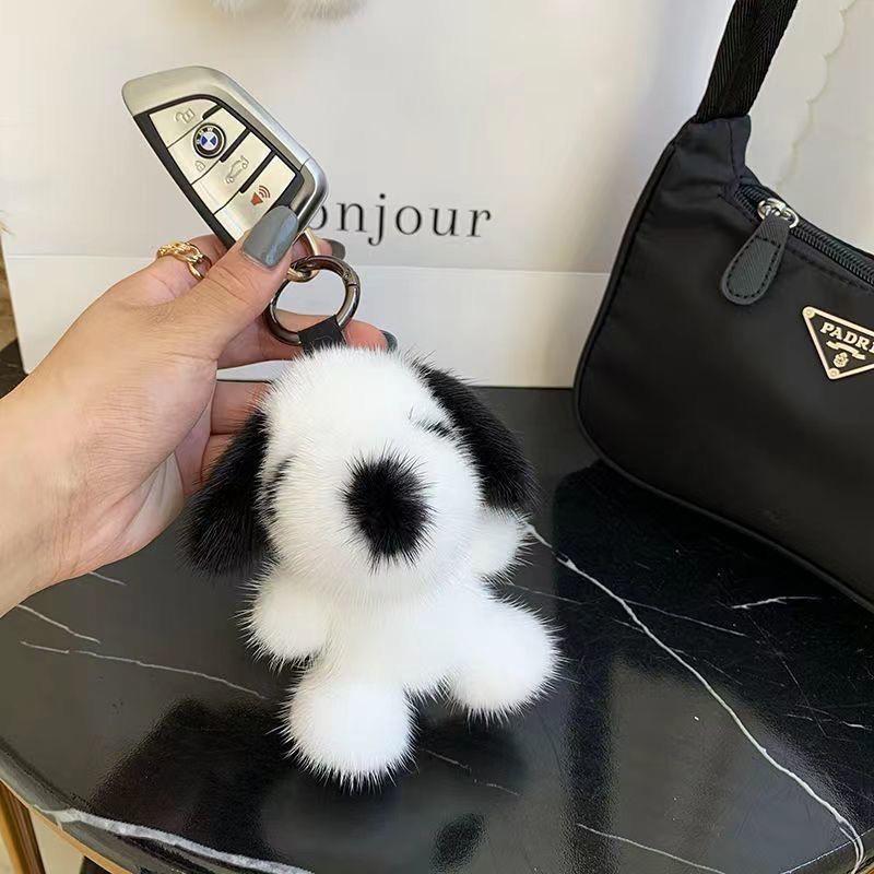 Plush Faux Mink Dog Keychain: Cute Jewelry Pendant & Festive Birthday Gift for Women