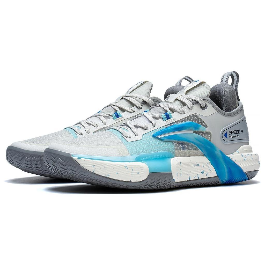 Li Ning Flash 9 Premium PRM Anti-Slip Durable Low-Top Basketball Shoes Men Sneaker Gray Blue ABAT023-3