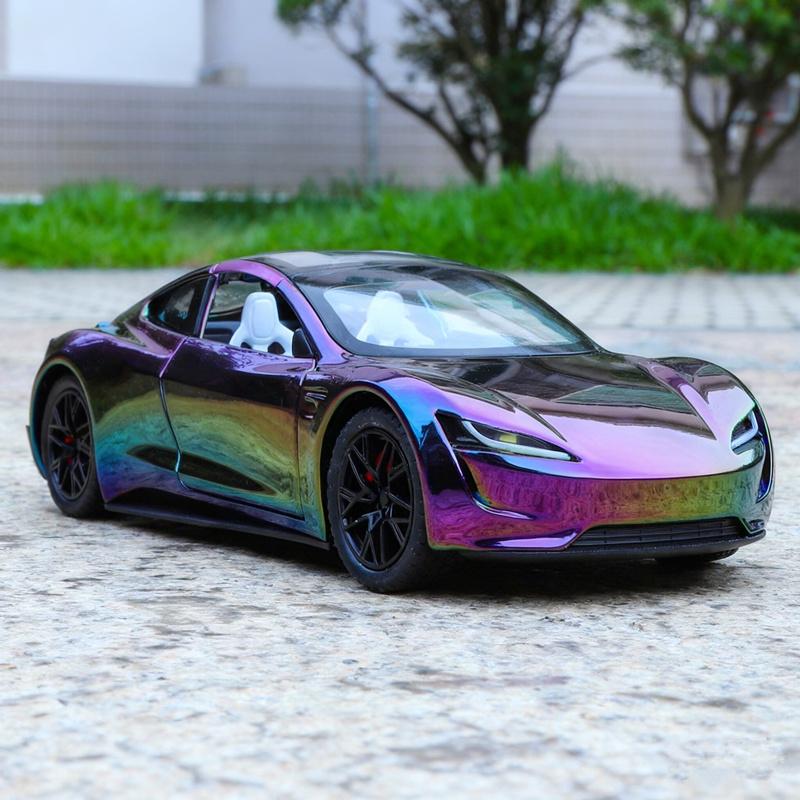 1/24 Tesla Roadster Alloy Electric Sports Car Model Diecasts Metal New Energy Vehicles Car Model Sound Light Simulation Kids Toys Gift
