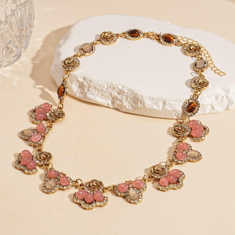 Inlaid Rhinestone Flower Necklace Earring Trendy Clavicle Chain  Jewelry Accessories